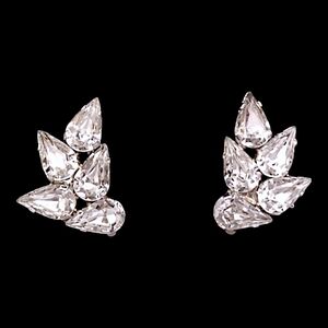 Vintage Signed Austria Rhinestone Earrings, Brilliant Clear Pear Cut Rhinestones